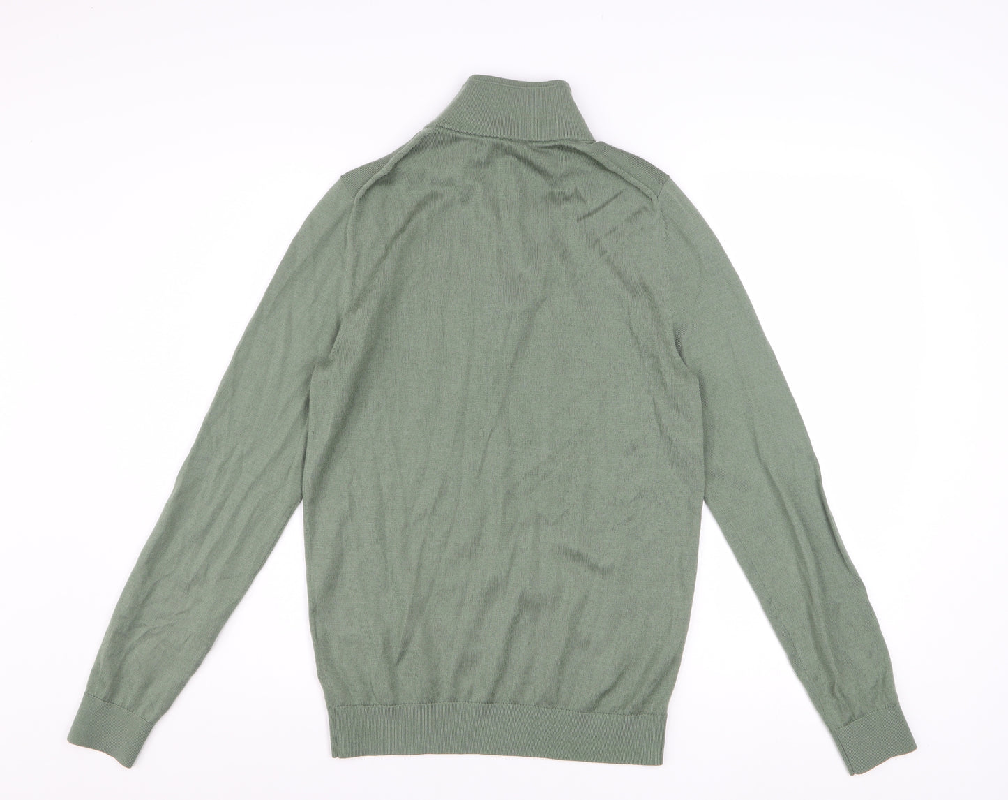Reiss Men’s Green Wool Blend Half Zip High Neck Jumper Size S