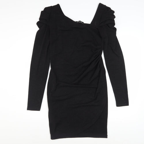 ON LINE Women’s Black Size 12 Bodycon Ruched Long Sleeve Dress