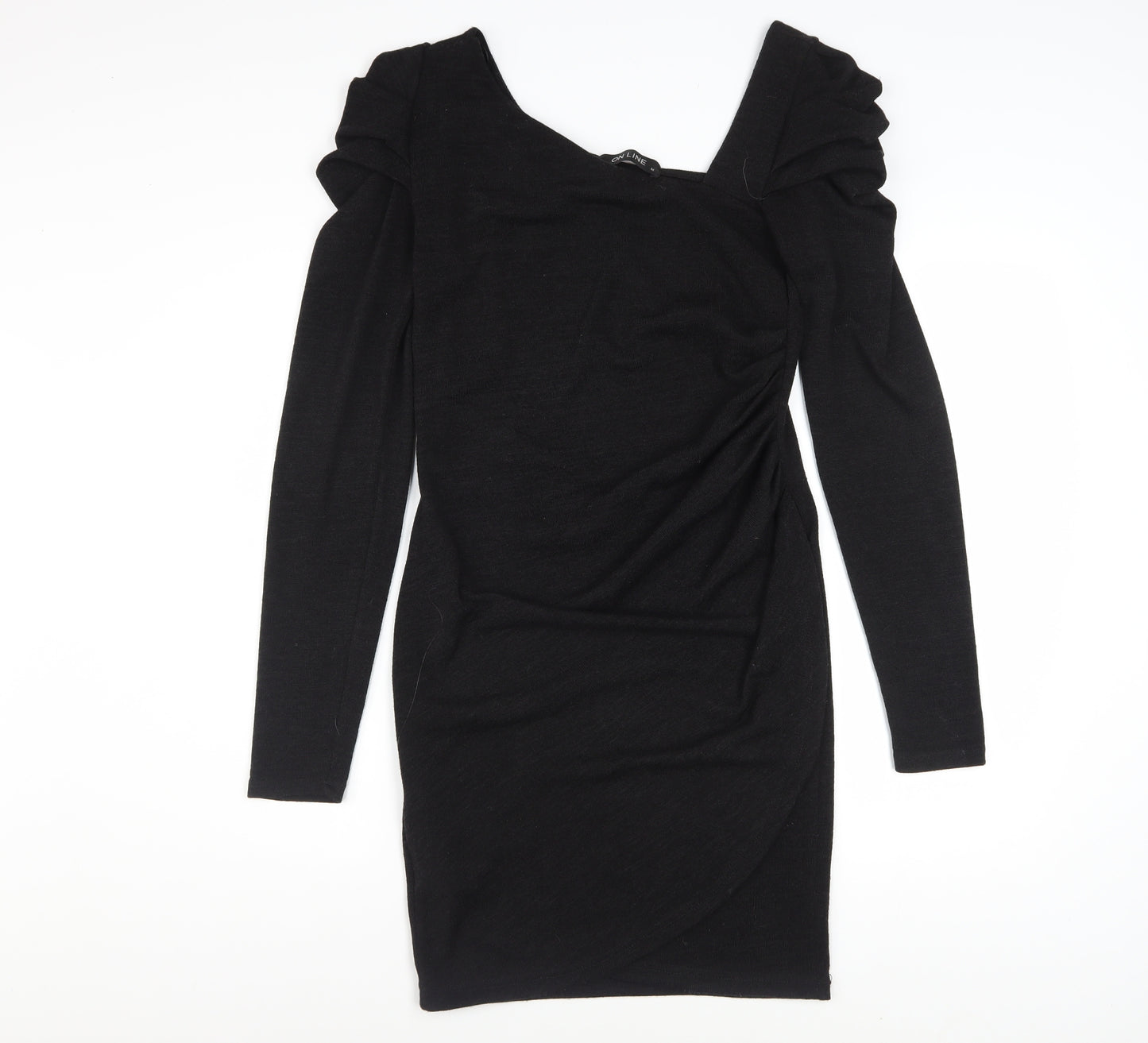 ON LINE Women’s Black Size 12 Bodycon Ruched Long Sleeve Dress