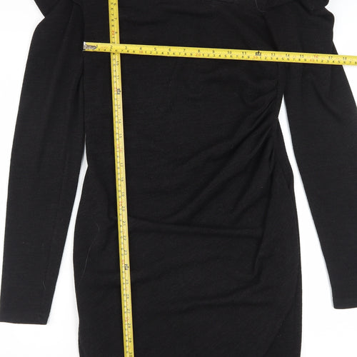 ON LINE Women’s Black Size 12 Bodycon Ruched Long Sleeve Dress