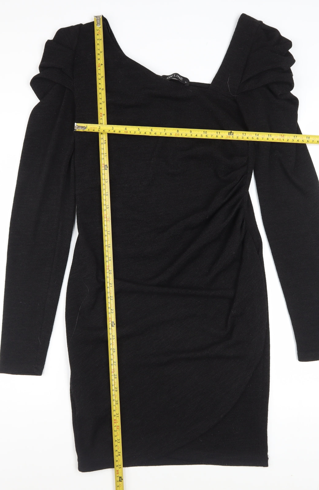ON LINE Women’s Black Size 12 Bodycon Ruched Long Sleeve Dress