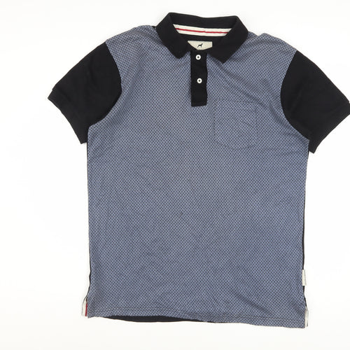 Dickens & Browne Men's Blue Geometric Cotton Polo Shirt L