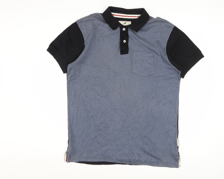 Dickens & Browne Men's Blue Geometric Cotton Polo Shirt L