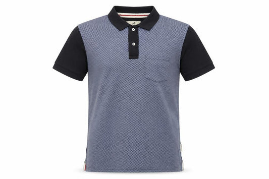 Front view of Dickens & Browne Men's Blue Geometric Cotton Polo Shirt L