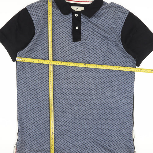 Dickens & Browne Men's Blue Geometric Cotton Polo Shirt L