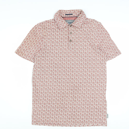 Ted Baker Men’s Red Geometric Cotton Polo Shirt Size S