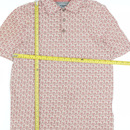 Ted Baker Men’s Red Geometric Cotton Polo Shirt Size S