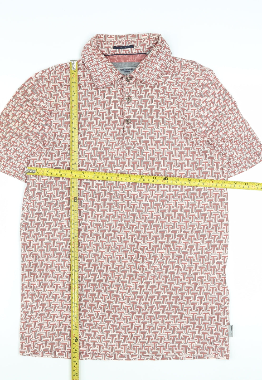 Ted Baker Men’s Red Geometric Cotton Polo Shirt Size S