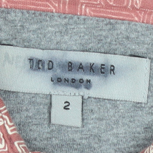 Ted Baker Men’s Red Geometric Cotton Polo Shirt Size S