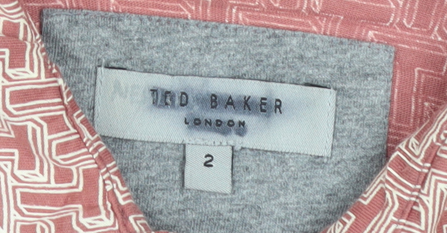 Ted Baker Men’s Red Geometric Cotton Polo Shirt Size S