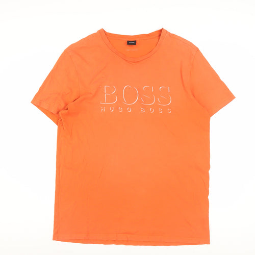 Hugo Boss Men’s Orange Cotton Crew Neck Logo T-Shirt XL