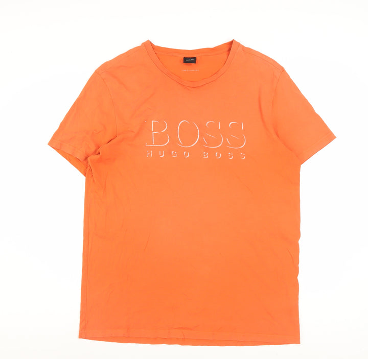 Hugo Boss Men’s Orange Cotton Crew Neck Logo T-Shirt XL