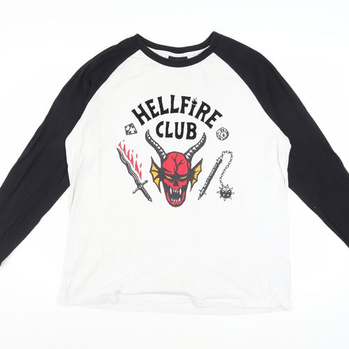 Stranger Things Hellfire Club Black & White Long Sleeve Men's L Cotton T-Shirt
