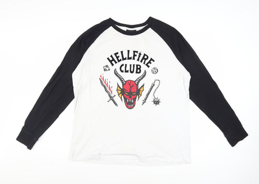 Stranger Things Hellfire Club Black & White Long Sleeve Men's L Cotton T-Shirt