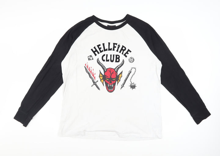 Stranger Things Hellfire Club Black & White Long Sleeve Men's L Cotton T-Shirt