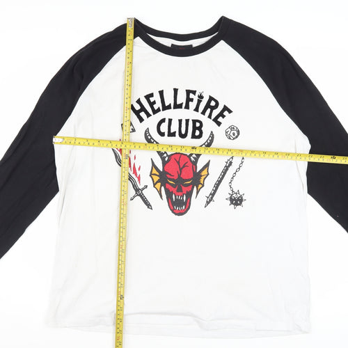 Stranger Things Hellfire Club Black & White Long Sleeve Men's L Cotton T-Shirt