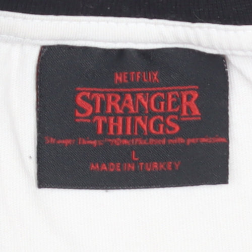 Stranger Things Hellfire Club Black & White Long Sleeve Men's L Cotton T-Shirt