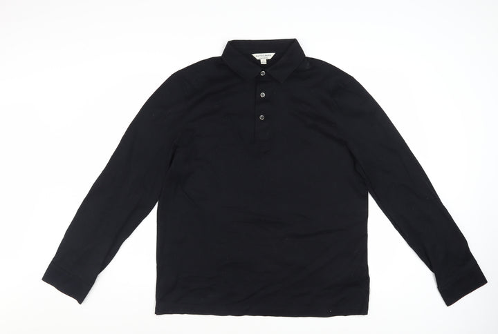 Marks and Spencer Autograph Men's Black Long Sleeve Cotton Polo Shirt L