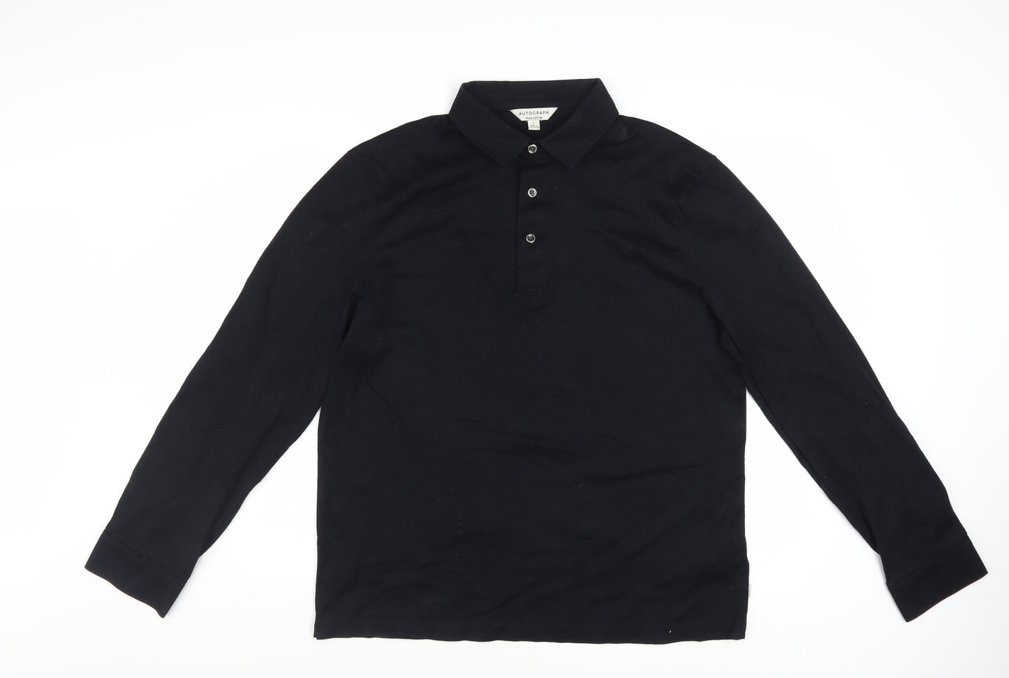 Marks and Spencer Autograph Men's Black Long Sleeve Cotton Polo Shirt L