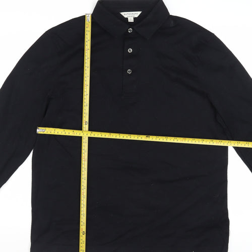 Marks and Spencer Autograph Men's Black Long Sleeve Cotton Polo Shirt L