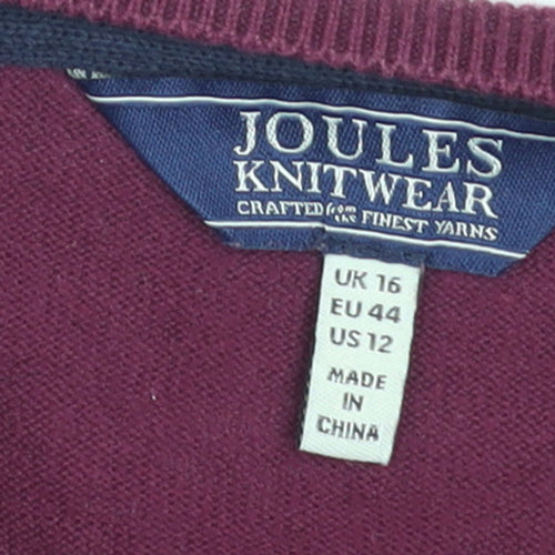 Joules Womens Purple Cotton Cardigan UK 16 Long Sleeve Knitwear