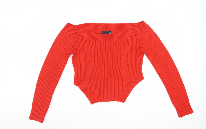 ASOS DESIGN Women Red Size 14 Boat Neck Slim Fit Ribbed Jumper