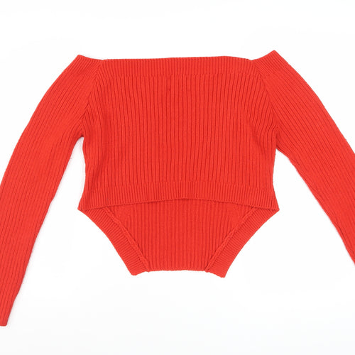 ASOS DESIGN Women Red Size 14 Boat Neck Slim Fit Ribbed Jumper