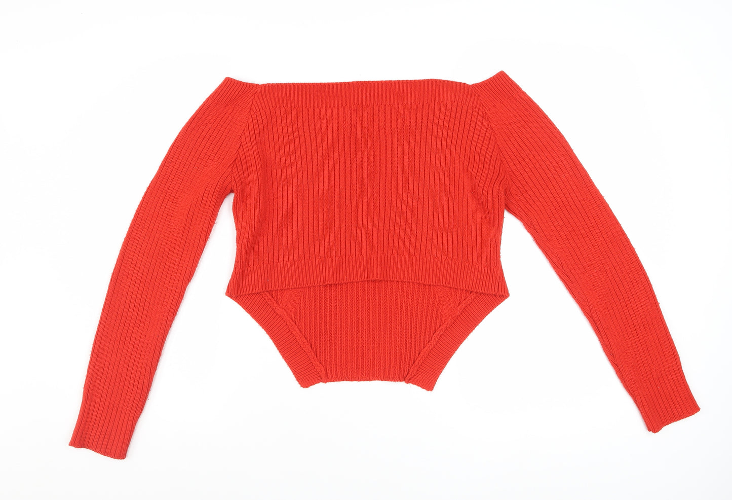 ASOS DESIGN Women Red Size 14 Boat Neck Slim Fit Ribbed Jumper
