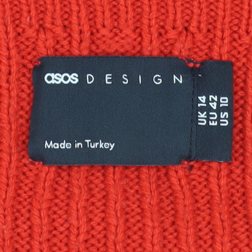ASOS DESIGN Women Red Size 14 Boat Neck Slim Fit Ribbed Jumper
