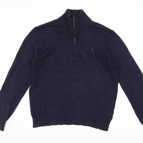 Ralph Lauren Men's Blue Cotton Half Zip Jumper Size S