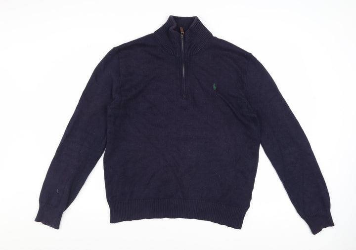 Ralph Lauren Men's Blue Cotton Half Zip Jumper Size S