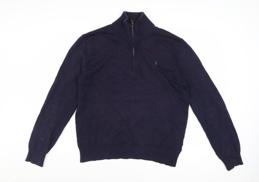 Ralph Lauren Men's Blue Cotton Half Zip Jumper Size S