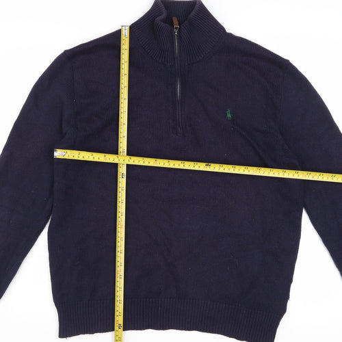 Ralph Lauren Men's Blue Cotton Half Zip Jumper Size S