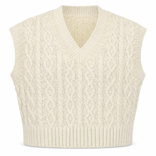 Zara Women Beige Cable-Knit V-Neck Vest Jumper L
