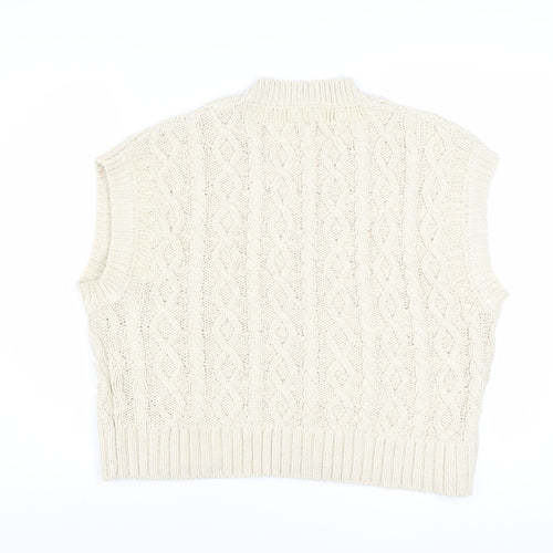 Zara Women Beige Cable-Knit V-Neck Vest Jumper L