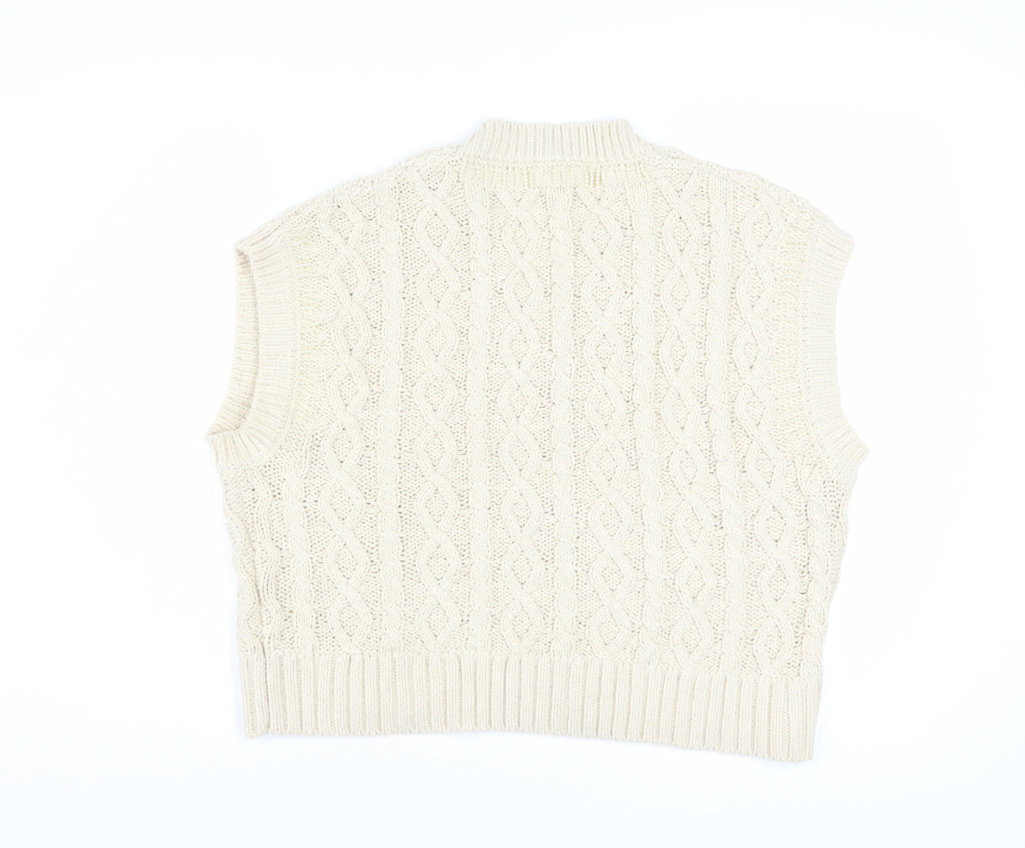 Zara Women Beige Cable-Knit V-Neck Vest Jumper L