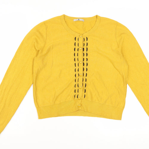 Tu Women’s Yellow Long Sleeve Crew Neck Cardigan Size 12 Knit