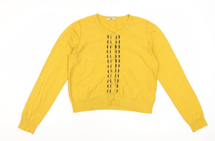 Tu Women’s Yellow Long Sleeve Crew Neck Cardigan Size 12 Knit