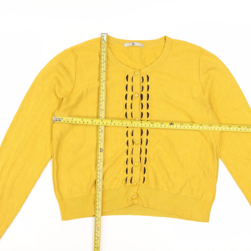 Tu Women’s Yellow Long Sleeve Crew Neck Cardigan Size 12 Knit