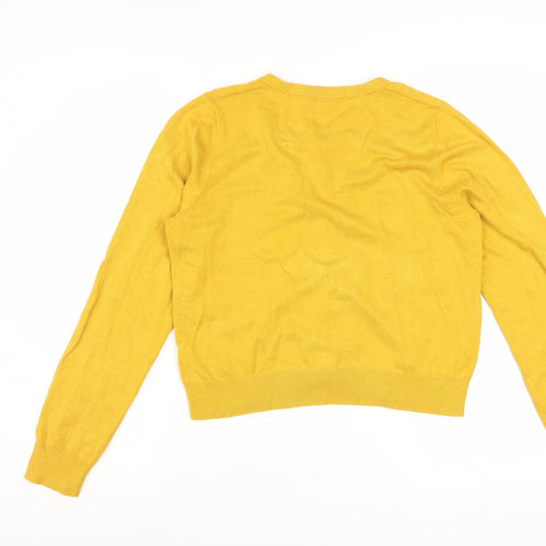 Tu Women’s Yellow Long Sleeve Crew Neck Cardigan Size 12 Knit