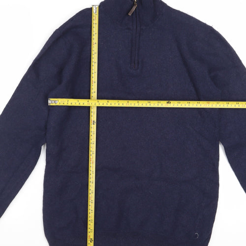 2Tall Men's Blue Merino Wool Cotton 1/4 Zip Jumper L Tall