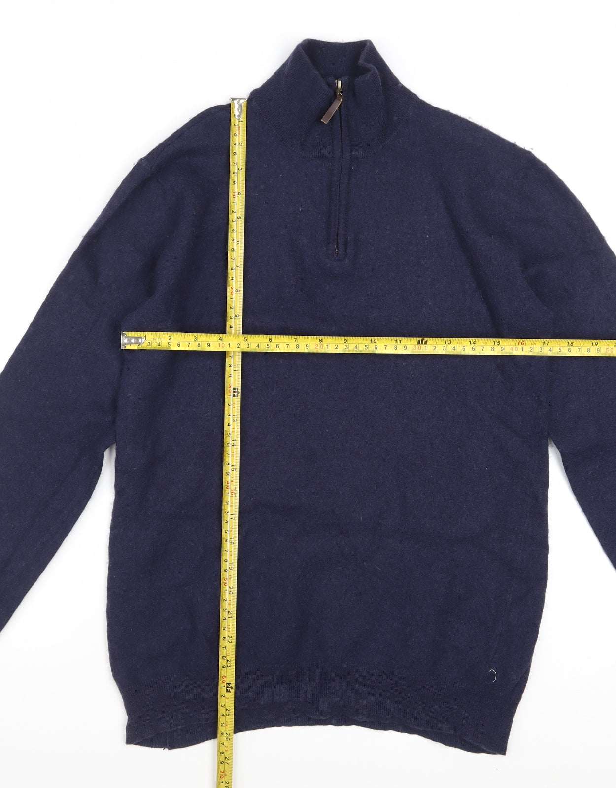 2Tall Men's Blue Merino Wool Cotton 1/4 Zip Jumper L Tall