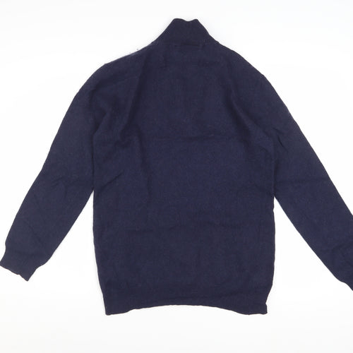 2Tall Men's Blue Merino Wool Cotton 1/4 Zip Jumper L Tall