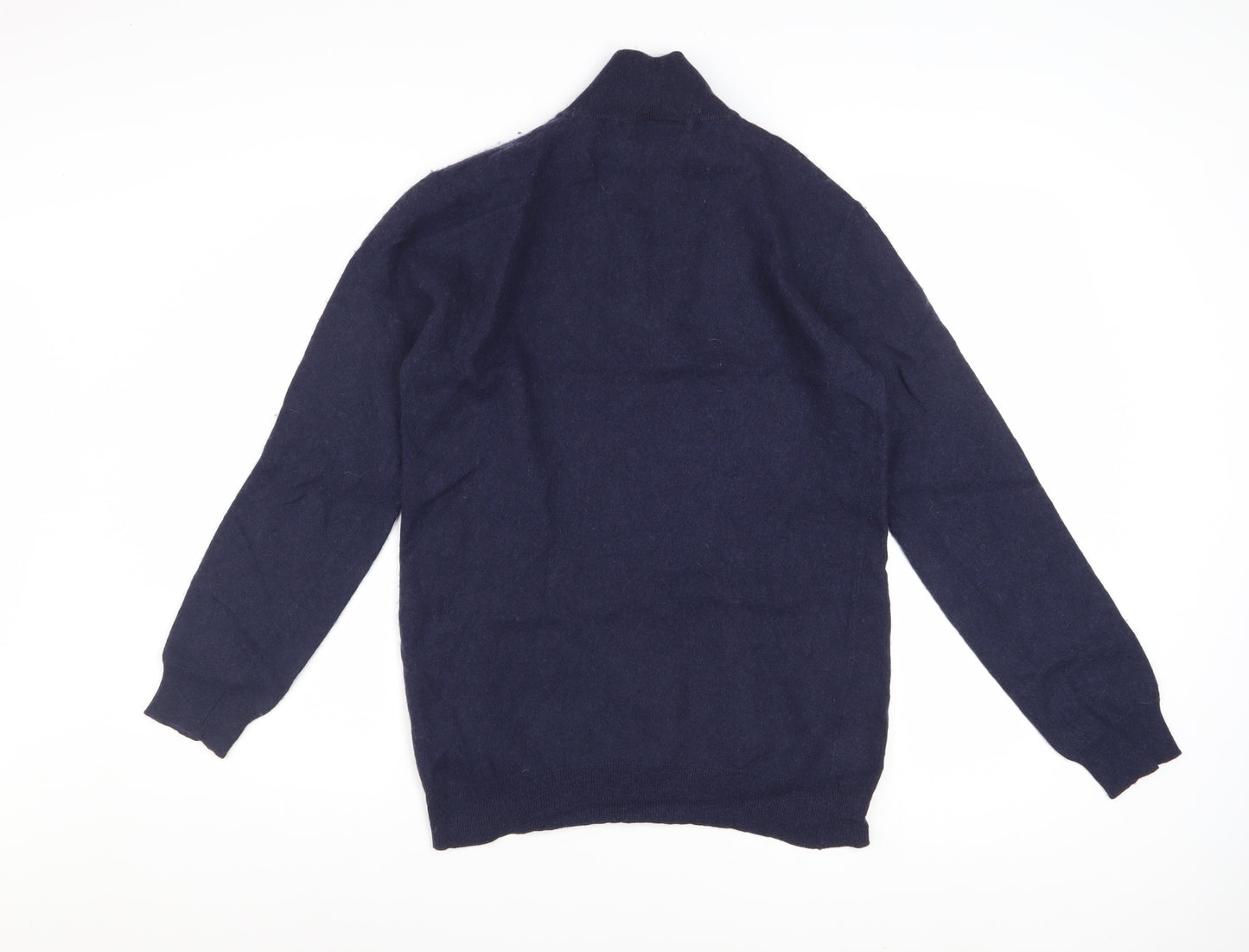 2Tall Men's Blue Merino Wool Cotton 1/4 Zip Jumper L Tall