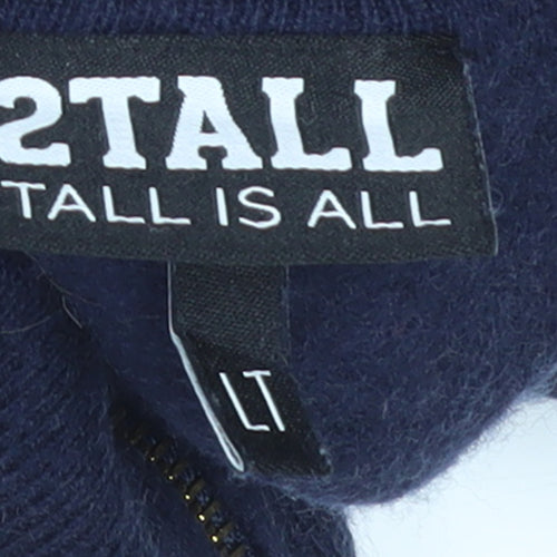 2Tall Men's Blue Merino Wool Cotton 1/4 Zip Jumper L Tall