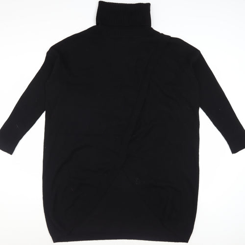 Pure Collection Women Black Wool Cashmere Roll Neck Tunic Jumper Size 14