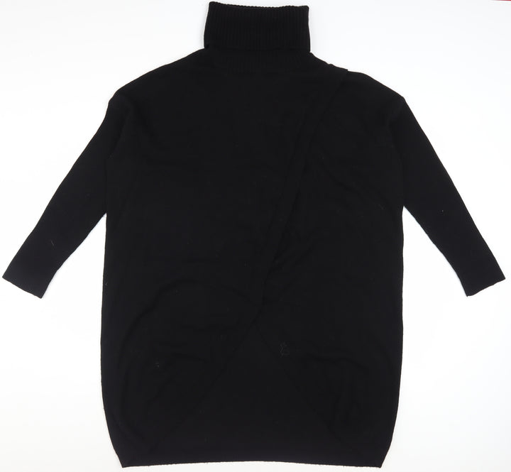 Pure Collection Women Black Wool Cashmere Roll Neck Tunic Jumper Size 14