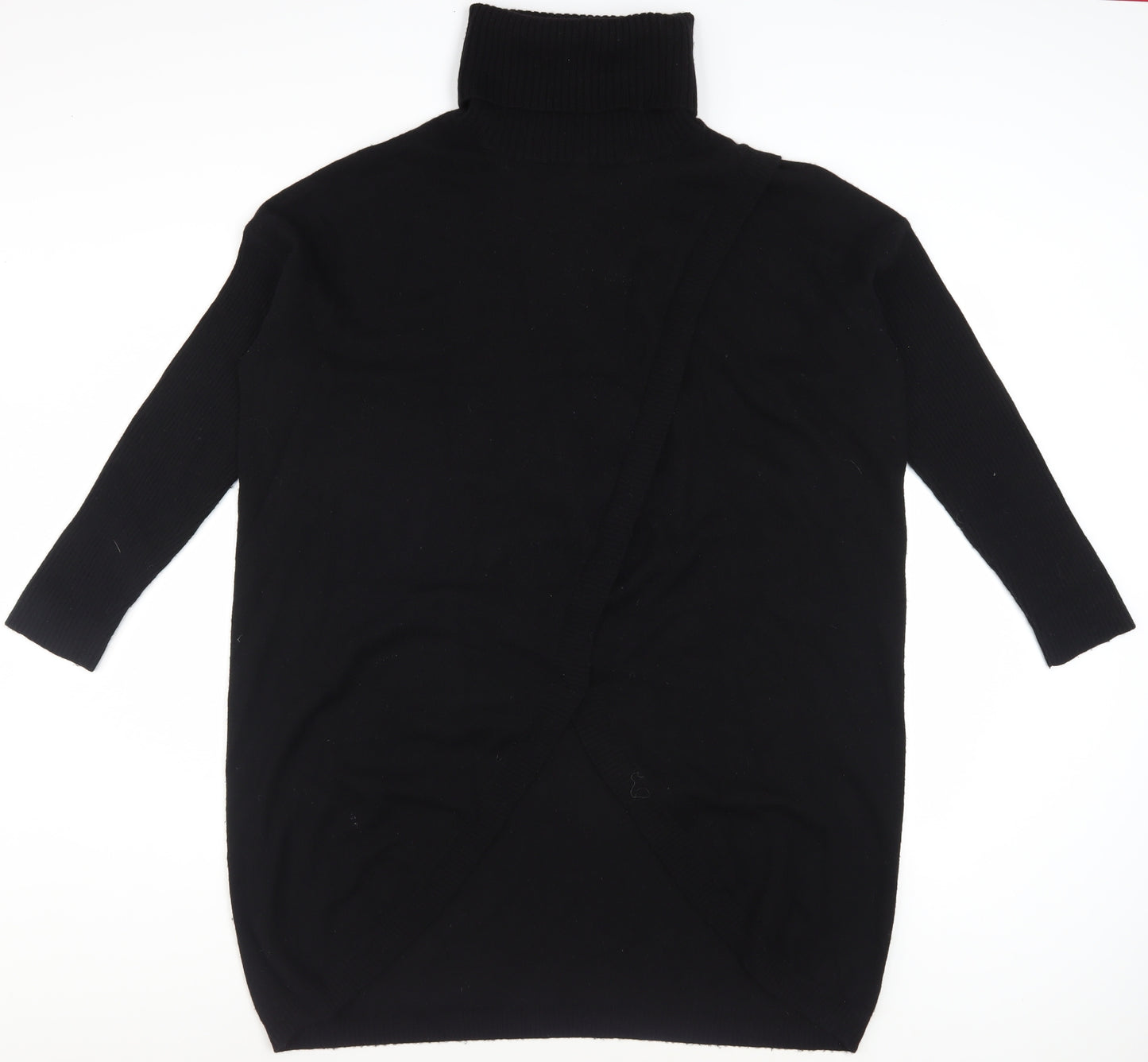 Pure Collection Women Black Wool Cashmere Roll Neck Tunic Jumper Size 14