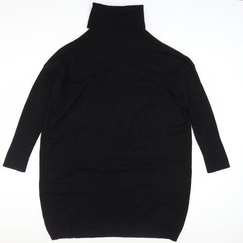 Pure Collection Women Black Wool Cashmere Roll Neck Tunic Jumper Size 14