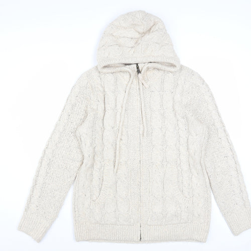 Fat Face Women’s Beige Cable Knit Hooded Zip Jumper UK 14